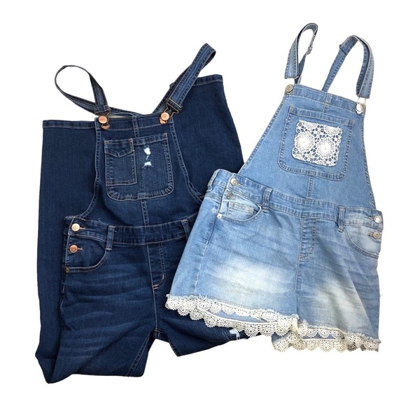 BTS Clothing Bundle Justice Overalls Shortalls 14/16 Lot of 2 Denim Jean - Picture 1 of 11